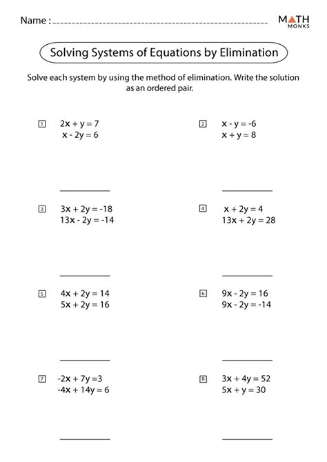 solving system of equations by elimination worksheet answer key